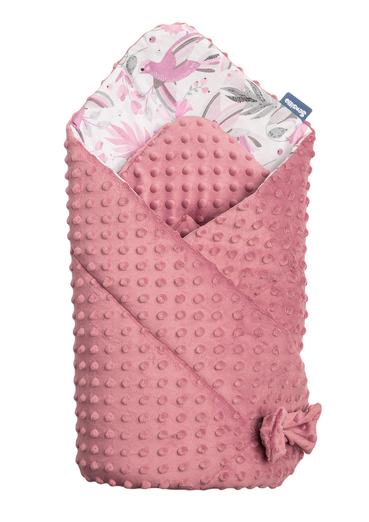 Minky Baby Nest Cone Wrap – hummingbirds retro pink