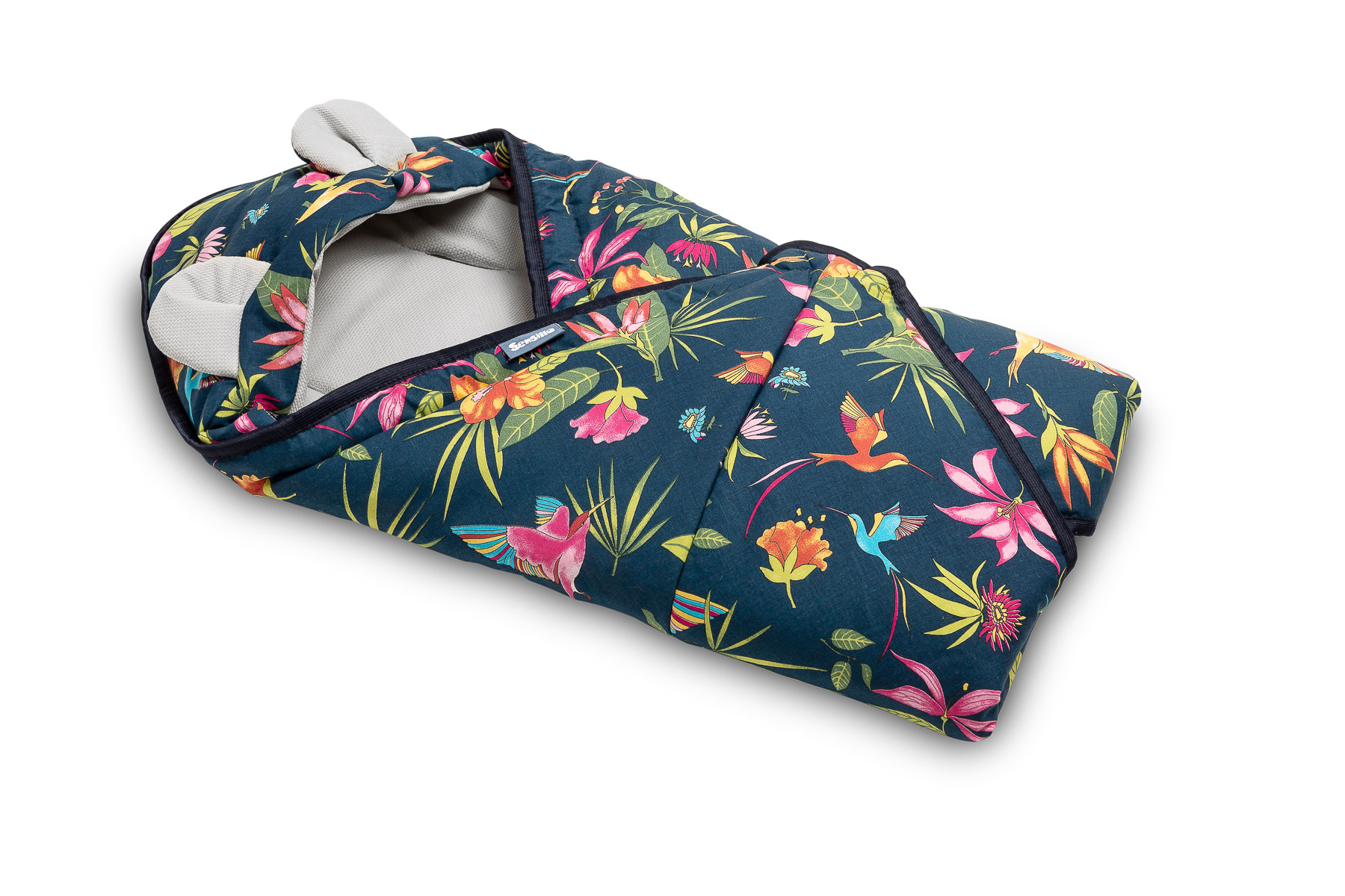 Velvet carry-cot swaddle blanket – humming bird navy blue