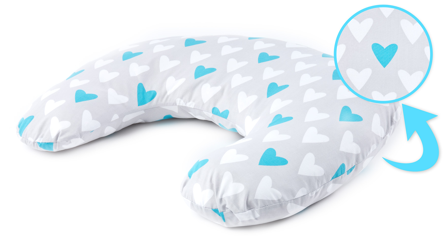 Pillow for Feeding – hearts turquoise