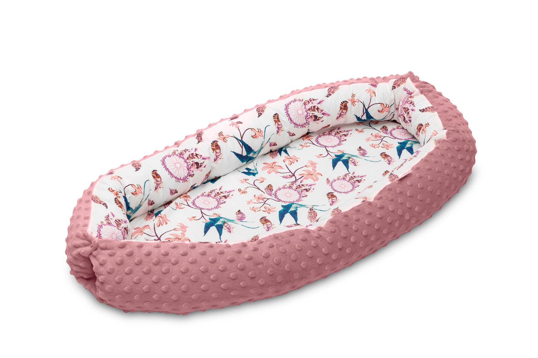 Baby nest Minky – birds retro pink