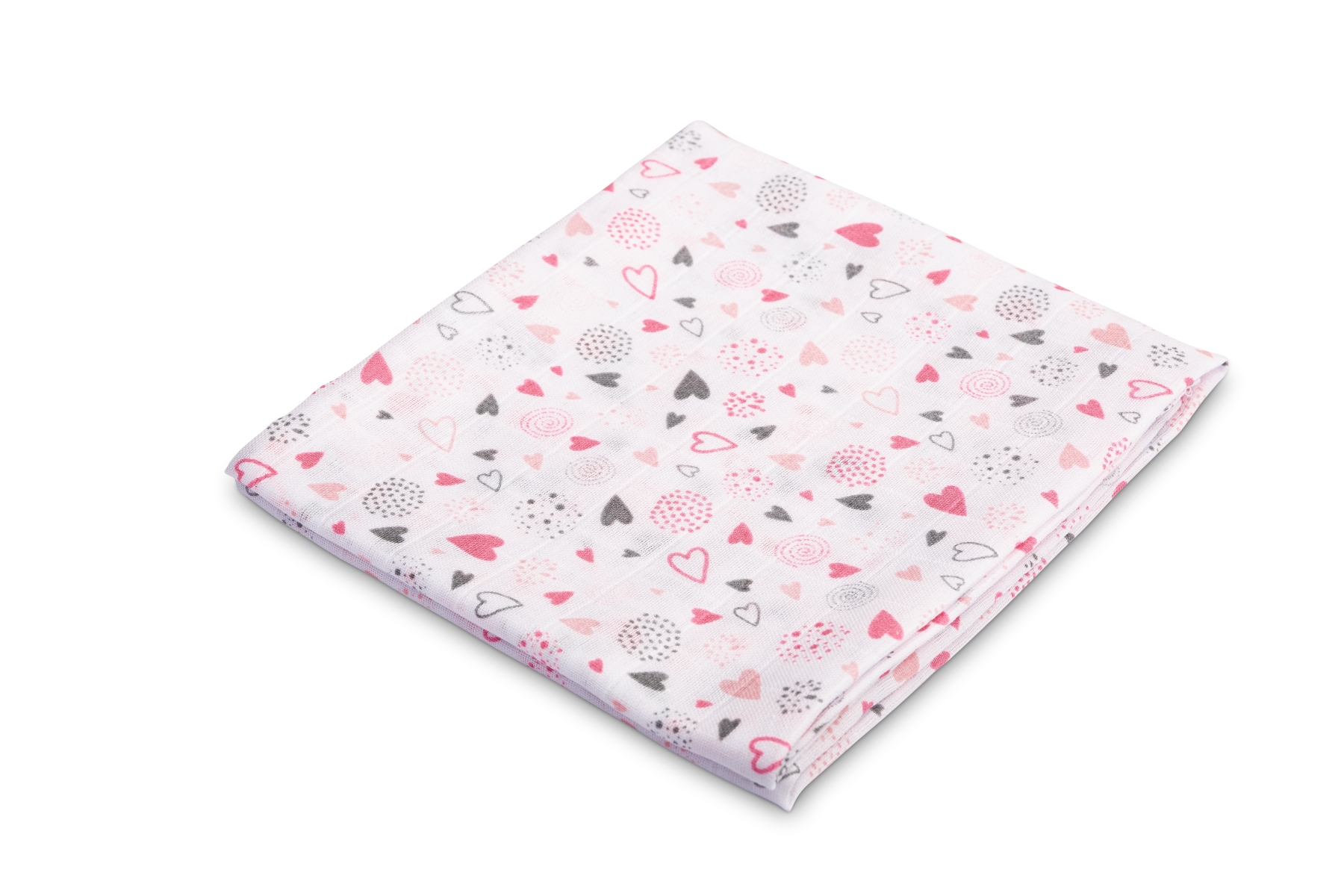 Muslin diaper – hearts pink-grey