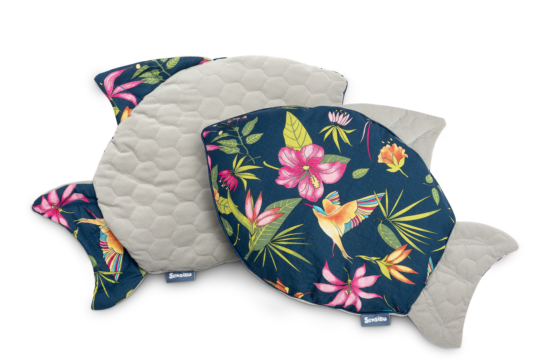 Fish Velvet Pillow – hummingbird navy blue