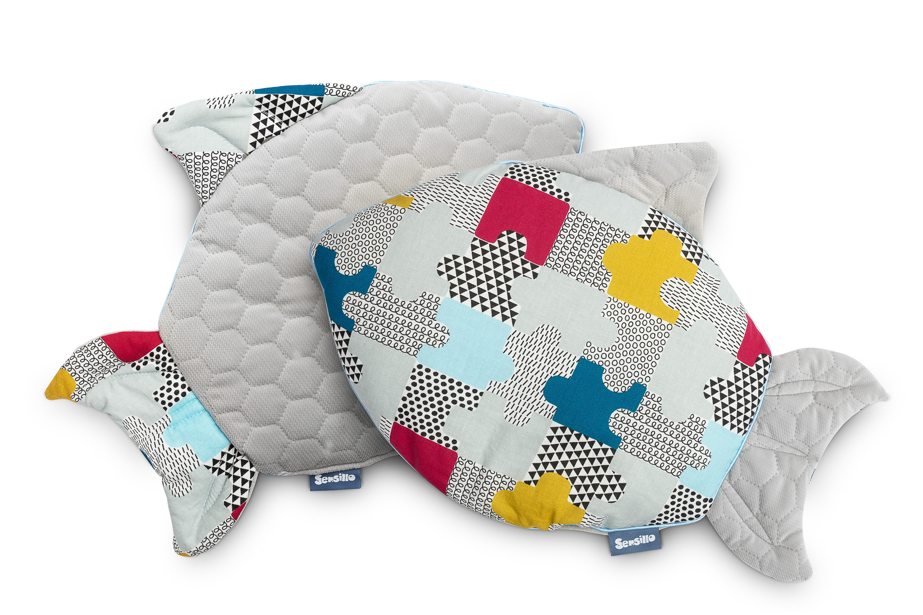 Fish Velvet Pillow – puzzle grey