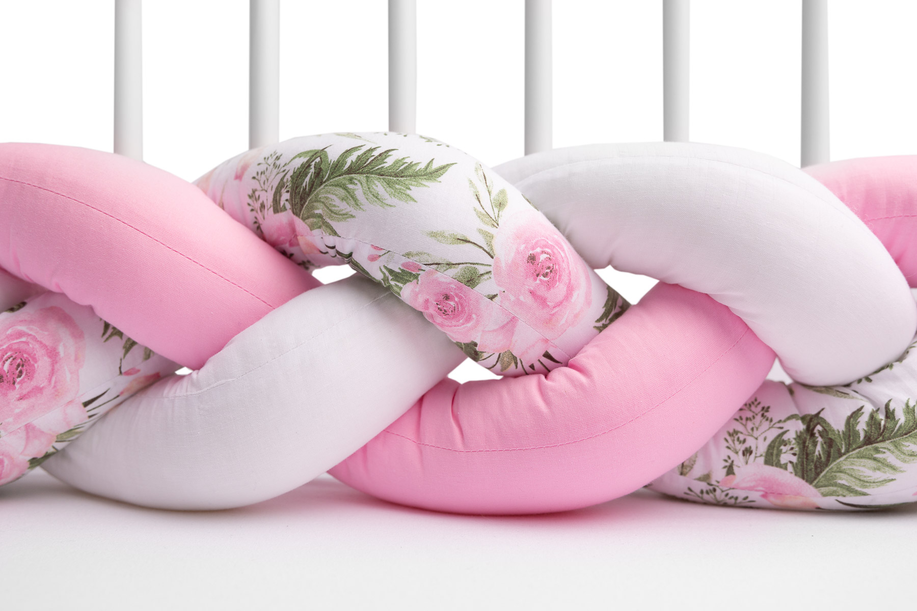 Braided Crib Bumpers 210 cm – flowers pink