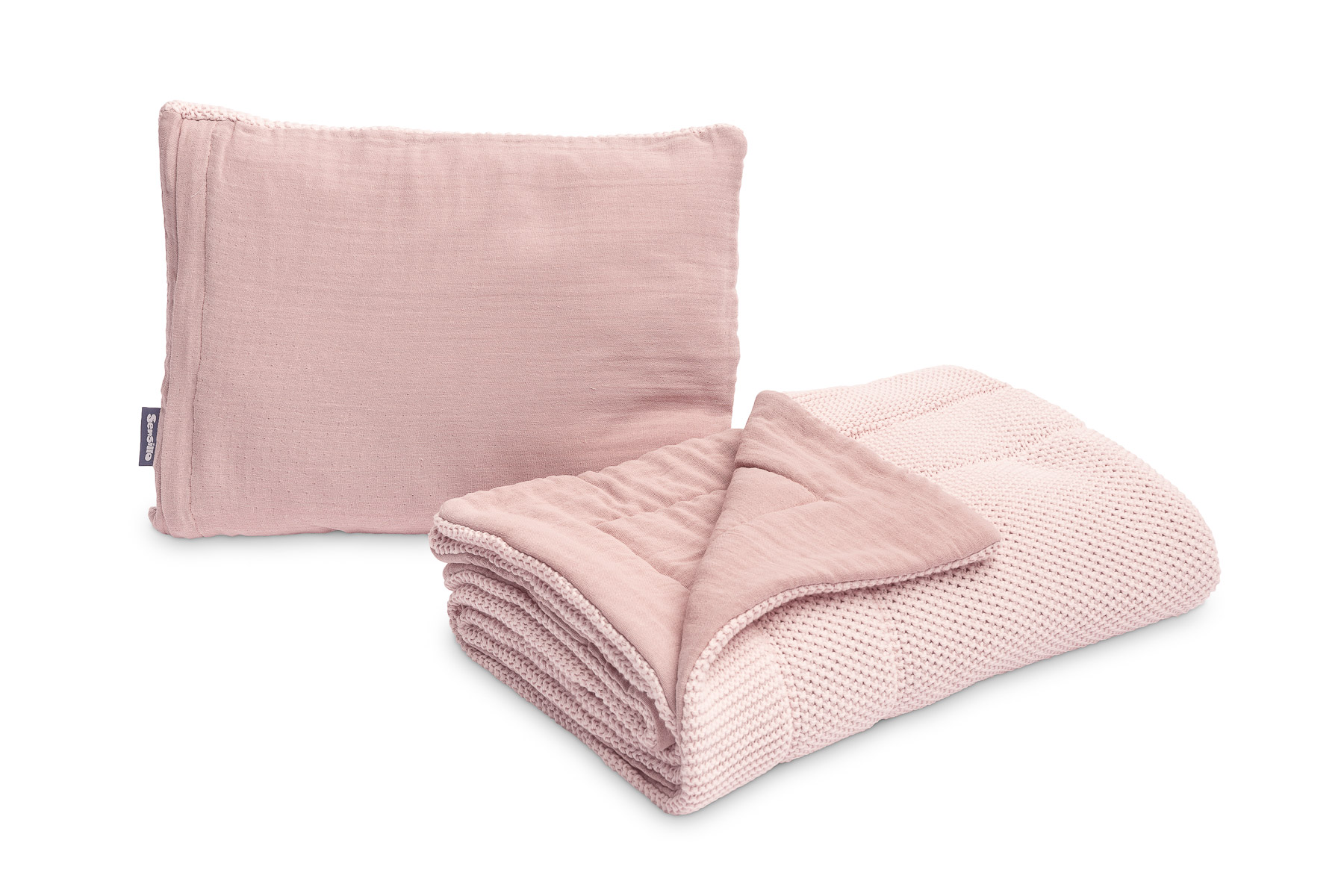 Knitted cot set with muslin – pink