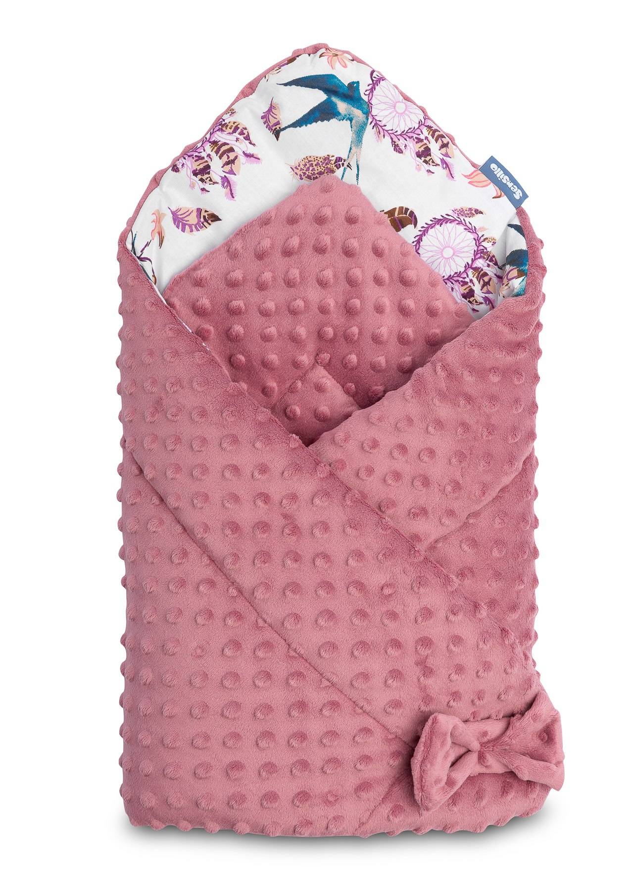 Minky Baby Nest Cone Wrap – retro pink birds