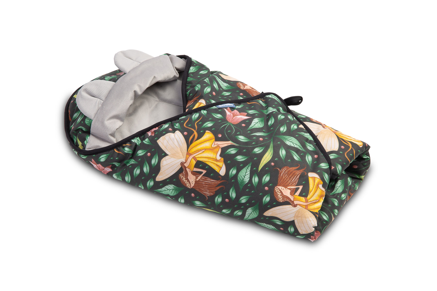 Velvet carry-cot swaddle blanket – green fairies