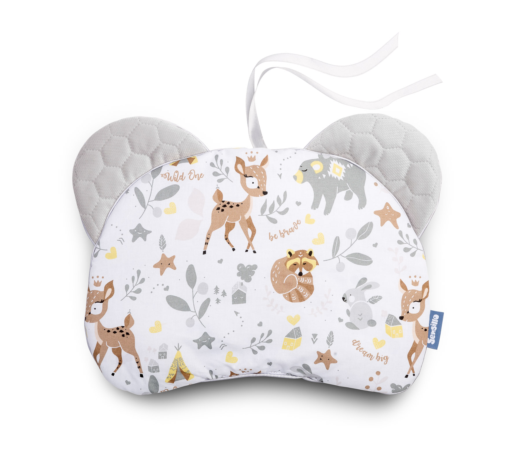 Pushchair pillow Bear – Velvet/white forest adventure