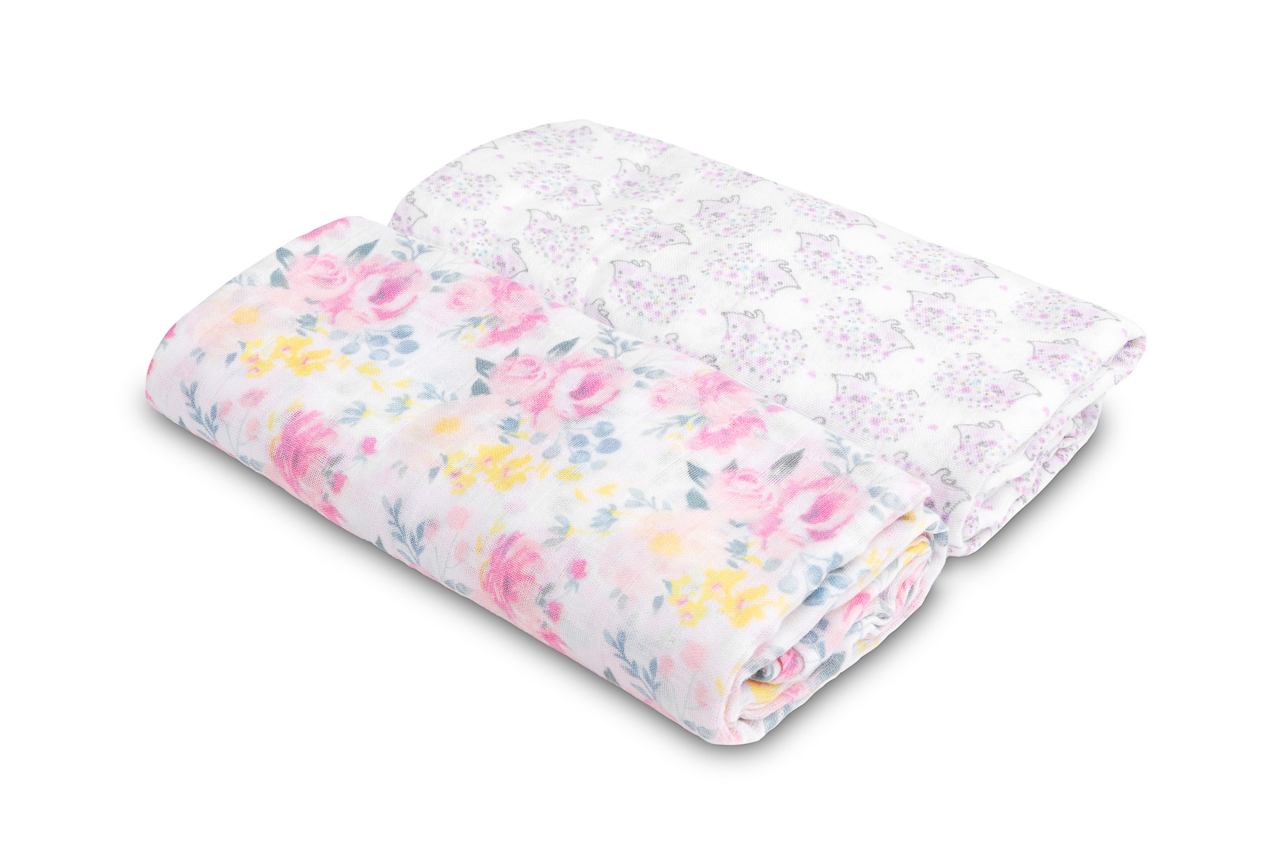 Bamboo diapers 2-pack – flowers + hedgehogs pink