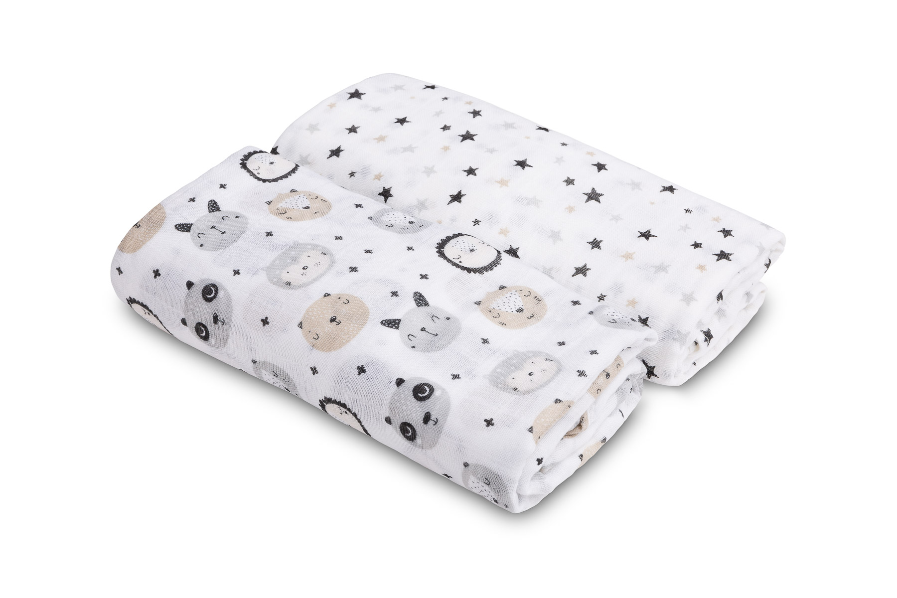 Bamboo diapers 2-pack  – bears + stars grey