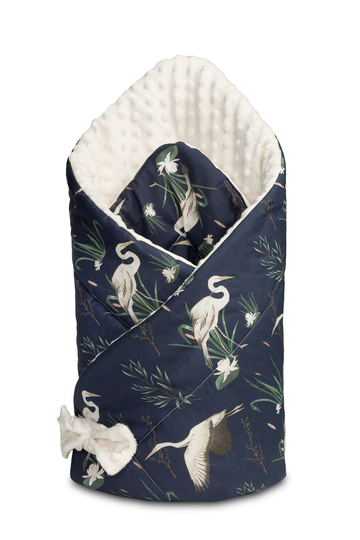 Minky Wrap – cranes navy/ecrue