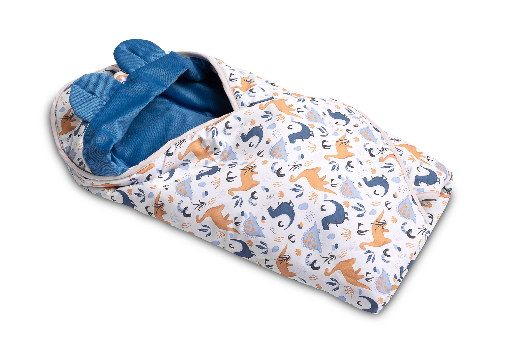 Velvet carry-cot swaddle blanket – Blue Dinosaurs
