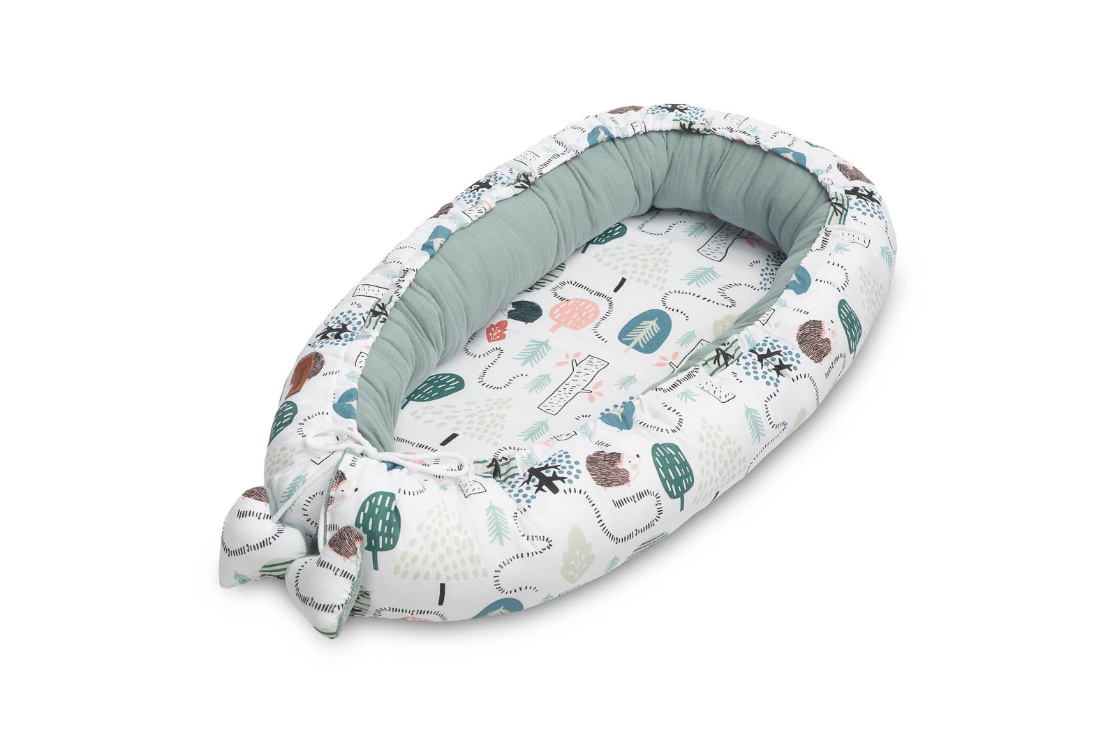 BABY NEST MUSLIN – EMERALD HEDGEHOG 80×45