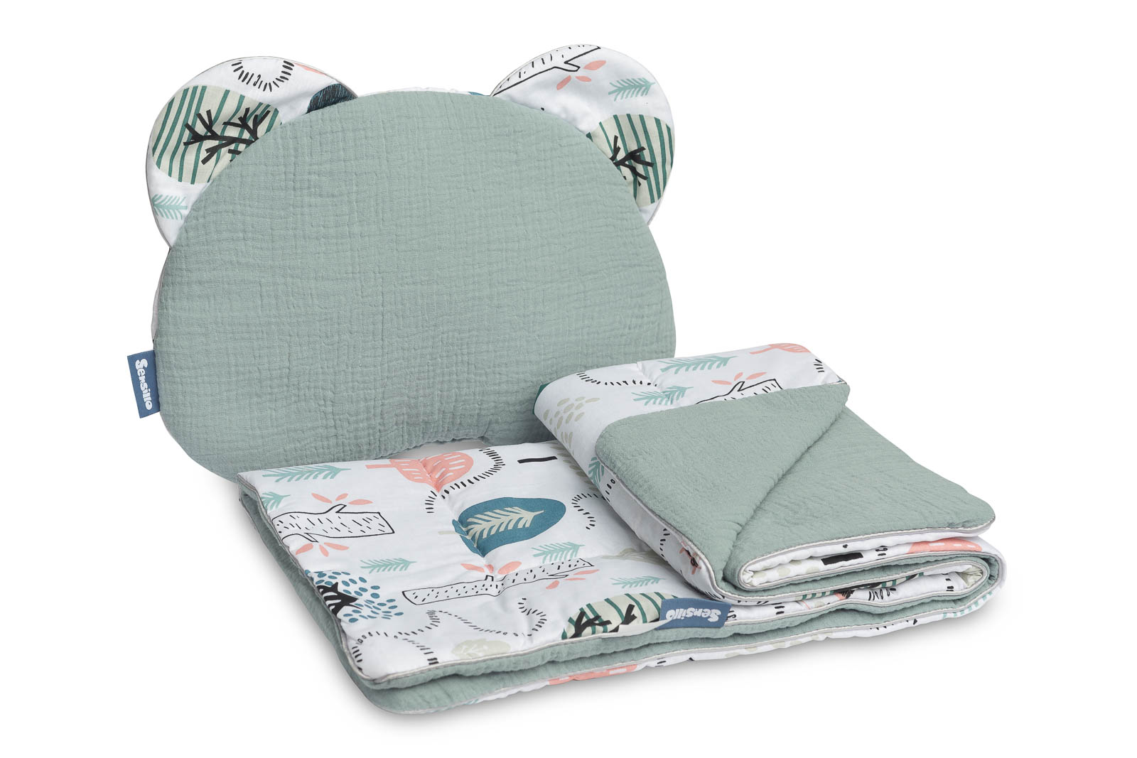 MUSLIN PUSHCHAIR SET – HEDGEHOG EMERALD