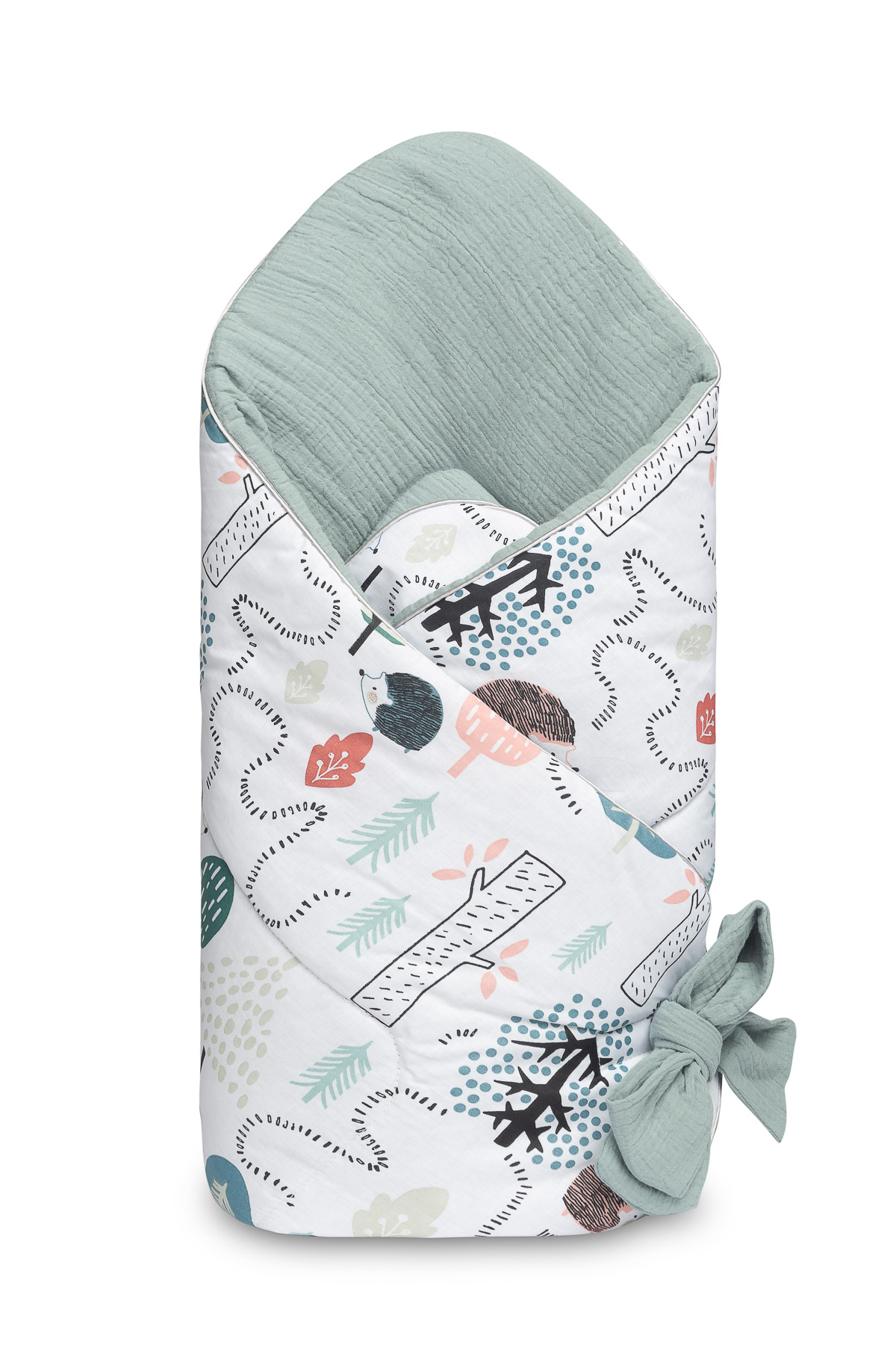 Muslin baby nest cone wrap 75×75 Emerald – Hedgehogs